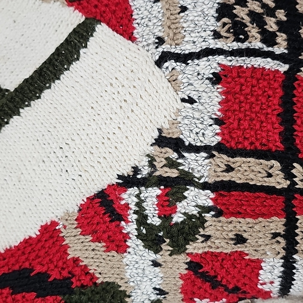 80s 90s Style Jennifer Reed Handknit Sweater Abstract Design & Cable Knit Waist - Picture 2 of 12